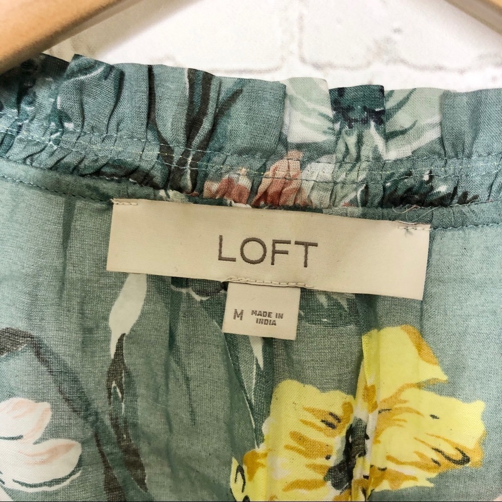 Loft Floral Print Tie Neck Blouse Size Medium Green 70187 Women’s - Picture 7 of 8